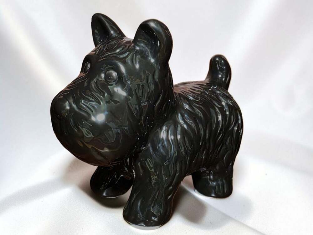 Glazed Ceramic Black Scottish Terrier Dog Figurine